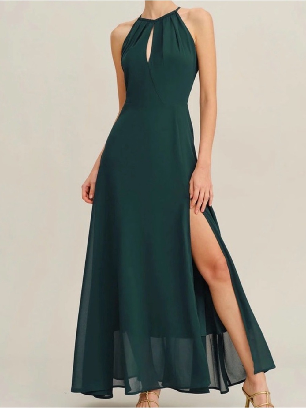 Dark Green Chiffon Maxi Dress L